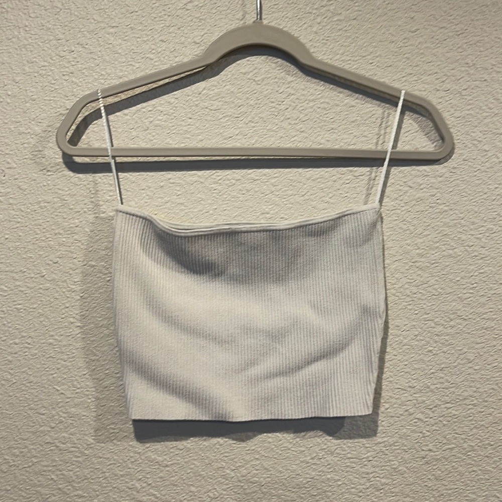 White ribbed strapless crop top, tube top